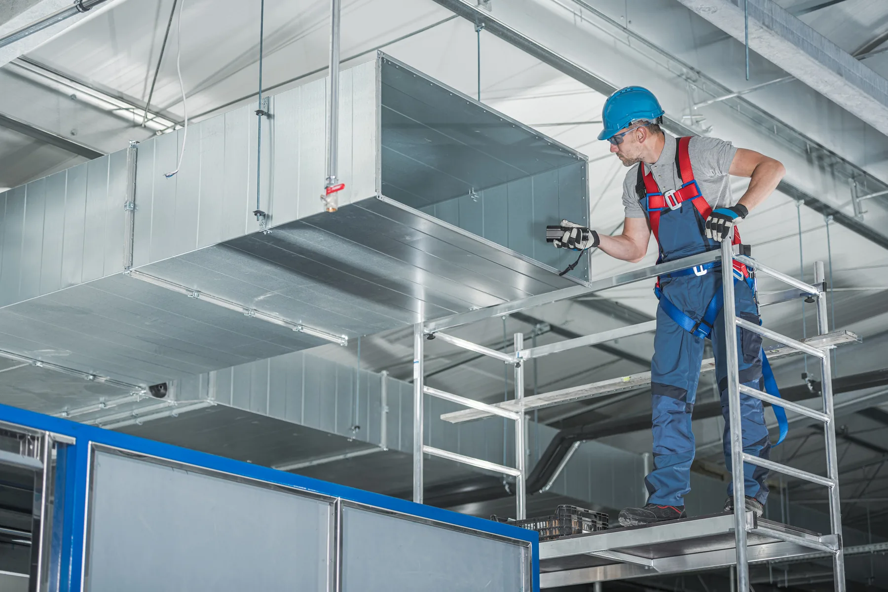 HVAC duct installation in a pharmaceutical facility